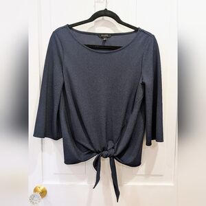 Banana Republic Dark Navy Tie-Front Flowy Sleeve Blouse | Xs